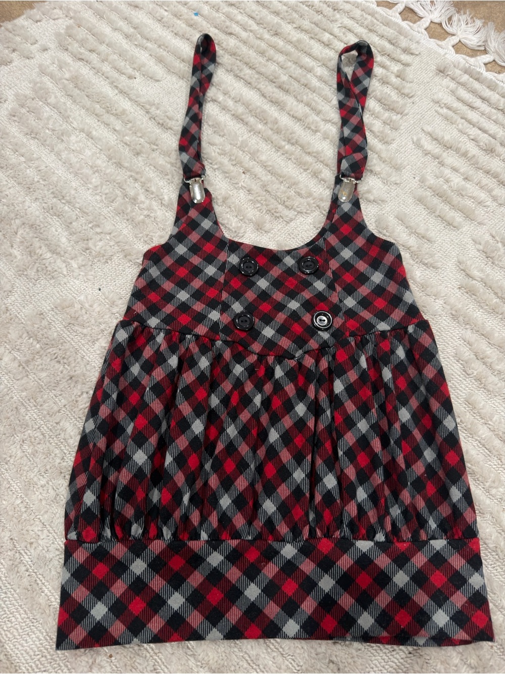 Forever 21 Red Black Gray Plaid Pinafore Skirt
